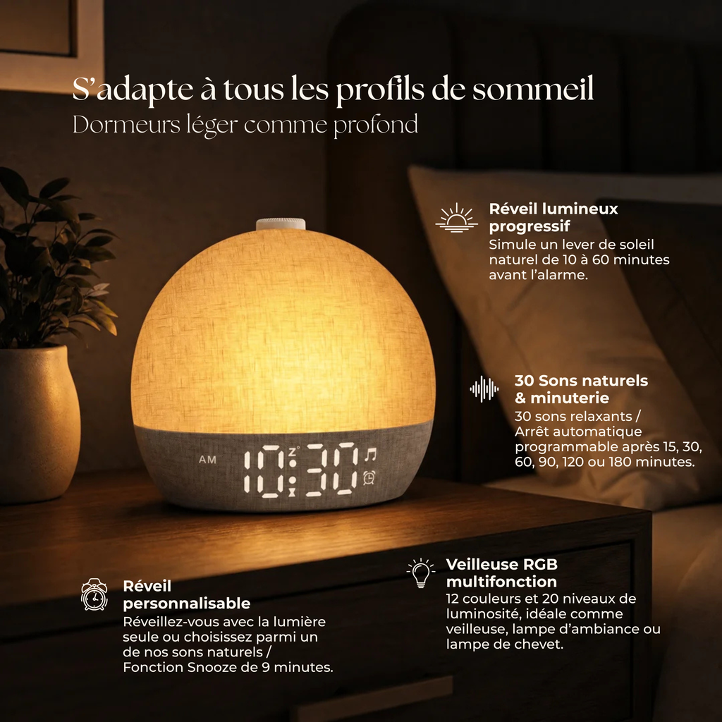 Réveil avec veilleuse intégrée pour un meilleur sommeil